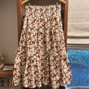 Floral Burnt Orange and White Tiered Skirt